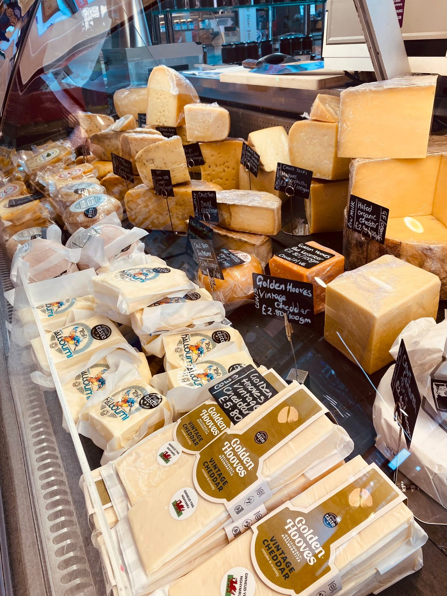 A selection of Welsh cheeses at Caws Riot